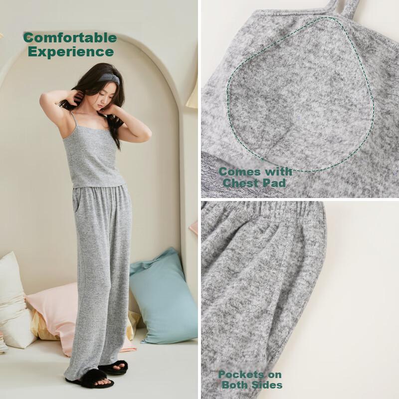 Woen' Spring Autun Pajaas with Chest Pad Caisole Cardigan Early Autun Three-Piece Hoewear Light