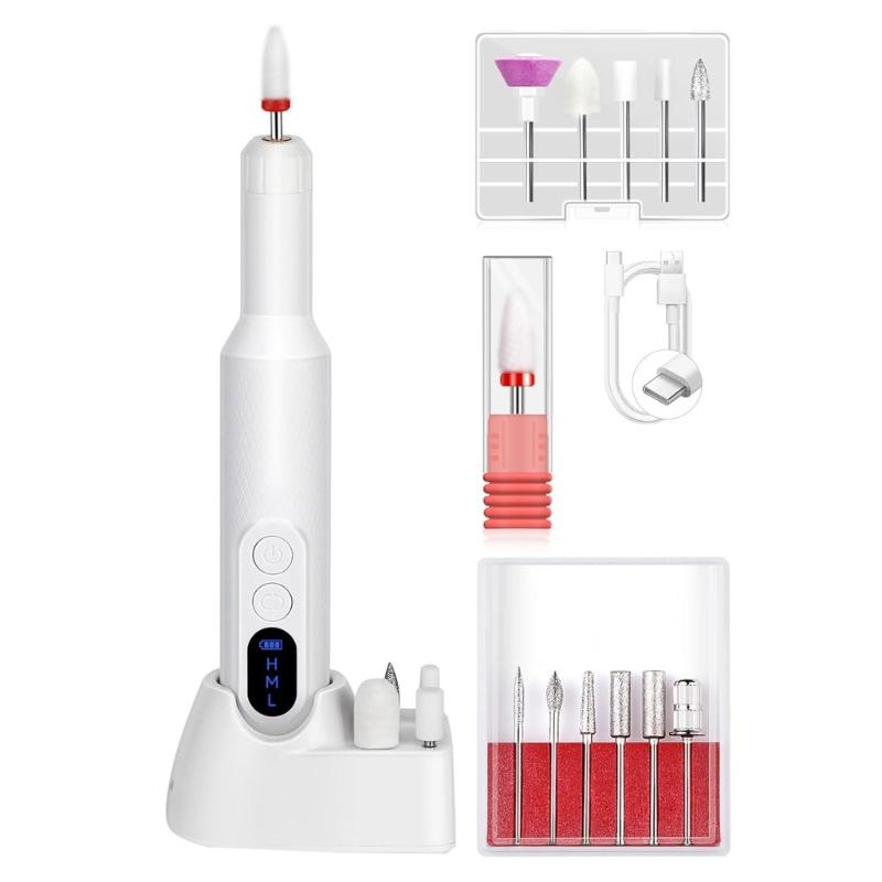 

Electric Nail File Kit Rechargeable With Wireless Charging Base And USB C Cable For Smooth Polishing белый