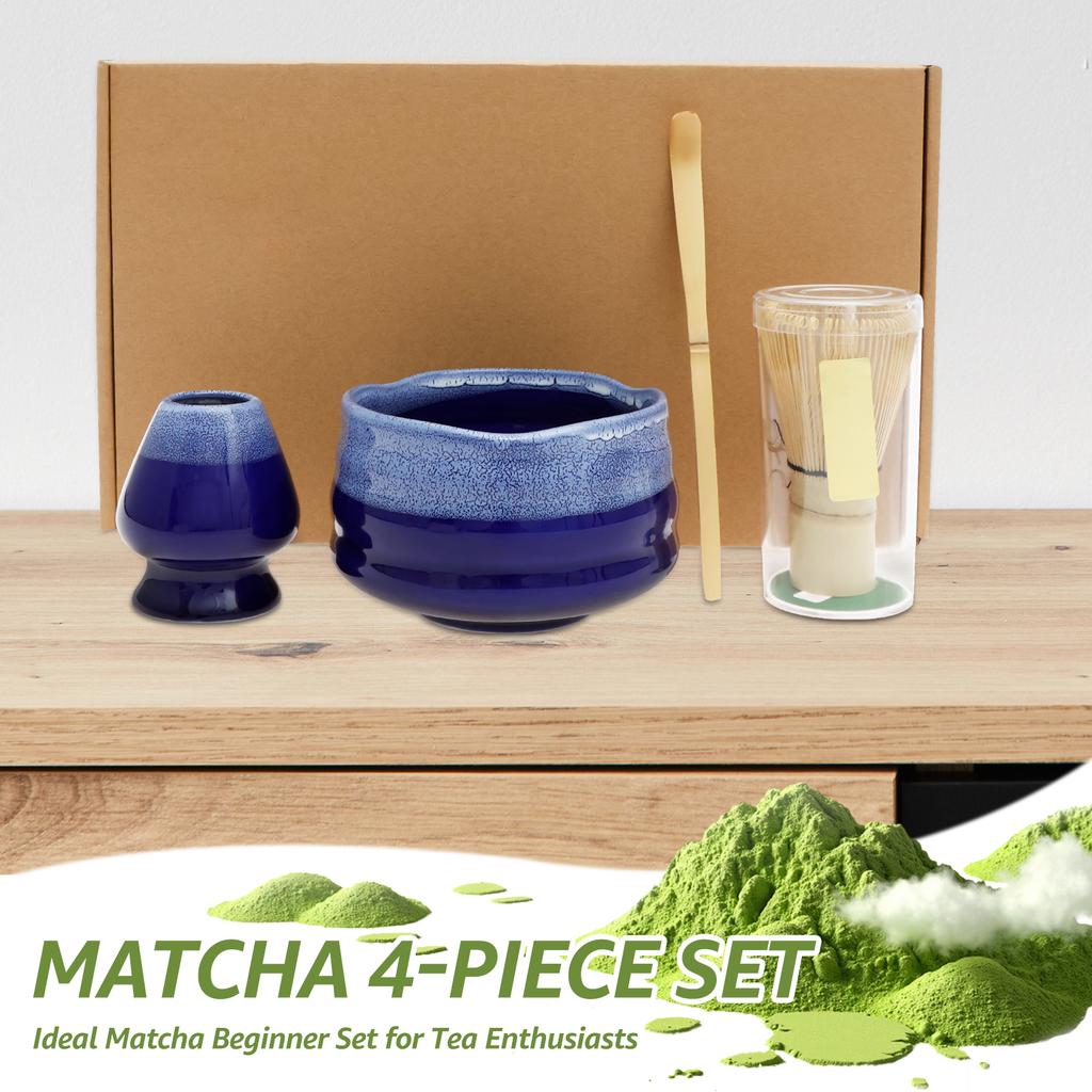4-teiliges Matcha-Tee-Werkzeugset Matcha-Besenset Japanischer Stil Teezubereitungsset mit Löffel Besenhalter Schale für Zuhause Anfänger