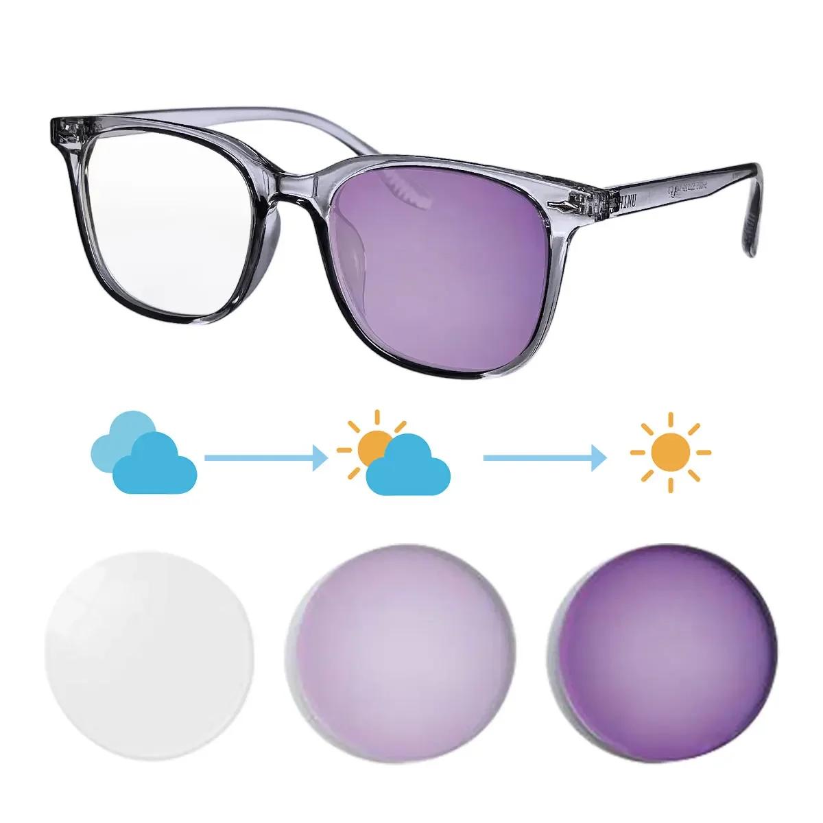 SHINU Shortsighted Glasses Women Photochromic Myopia Glasses Transition Lenses for Myopia with UV Protection 0 diopter