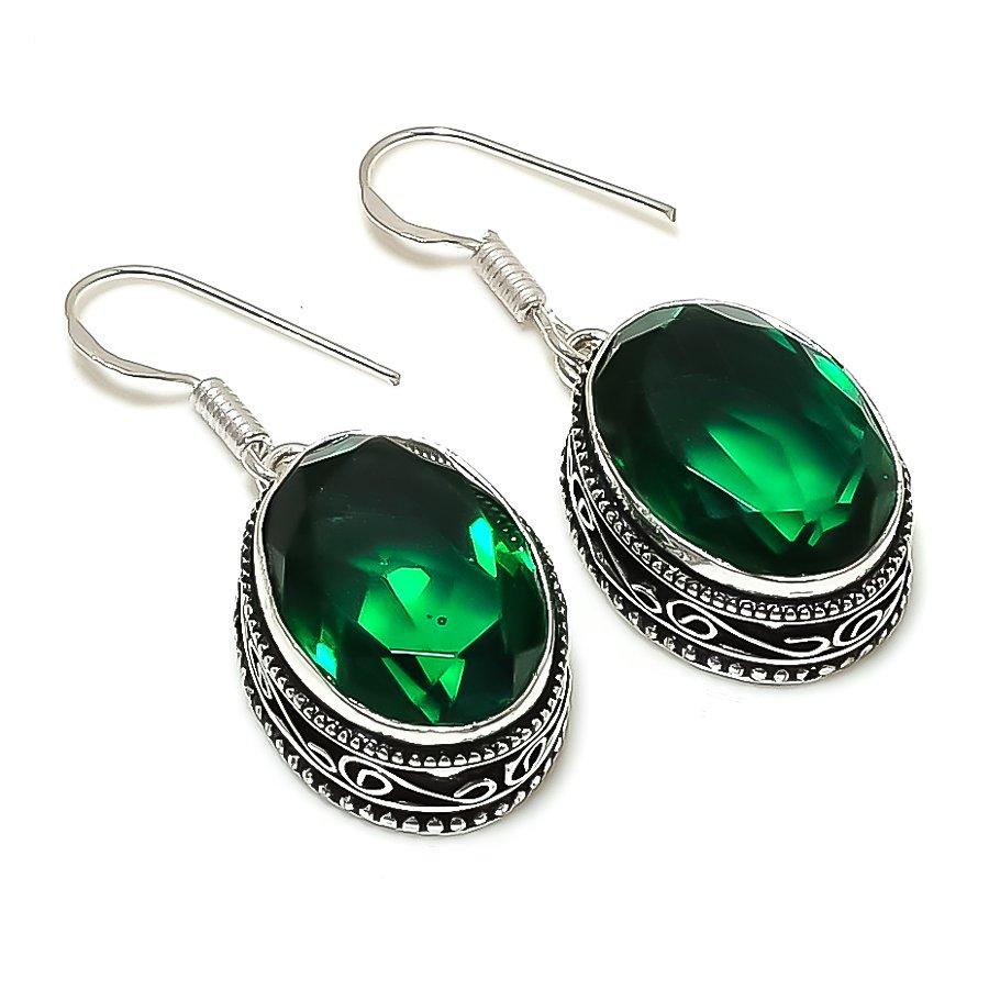 

Винтажные серьги ручной работы с хром-диопсидом и этническими украшениями 1,58 дюйма SR-9882