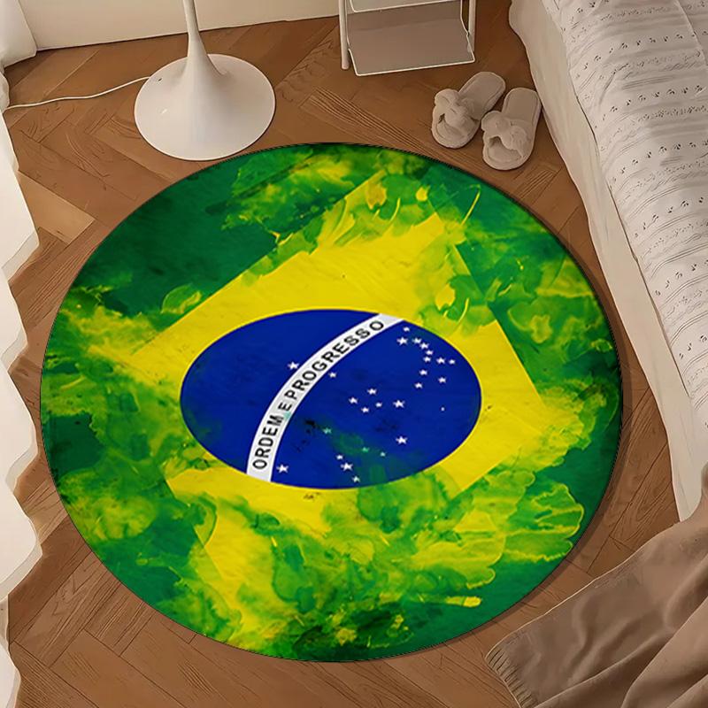 Brazilian Flag Artwork Round Rug for Livingroom,Bedroom, Palyroom, Chair Rug, Area rug, Circle Carpet, Large Size Fan Christmas gift