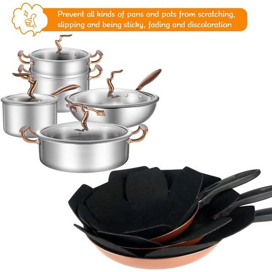 12Pcs/Set Pot Protectors Washable Stackable Scratch-proof Hexagon Flower Shape Pan Pads for Kitchen