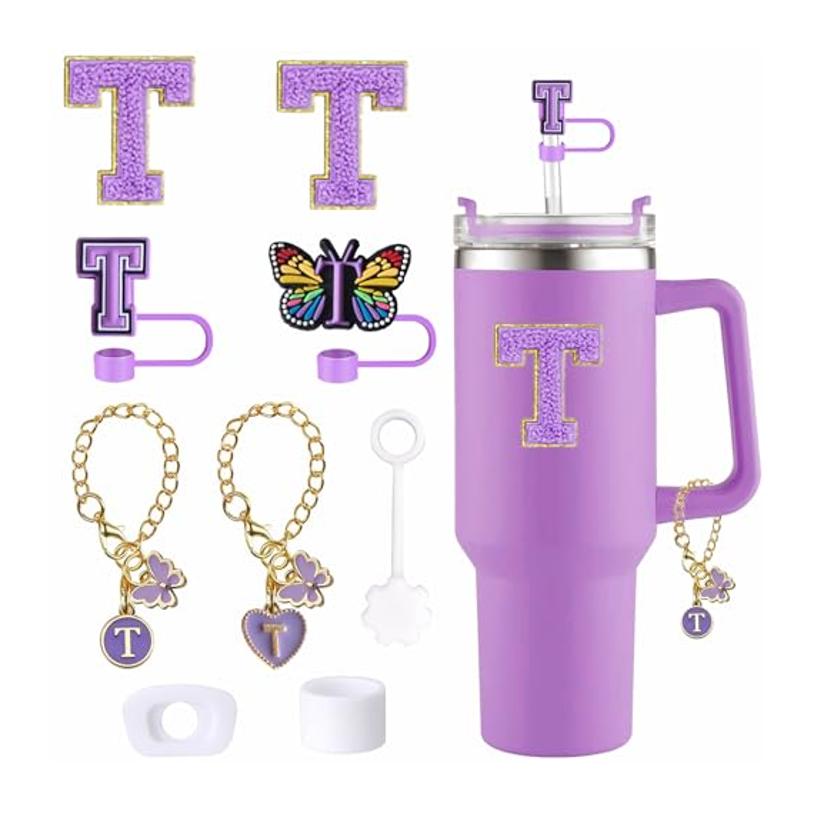 Cup Accessories Set Butterfly Straw Cover Cap for Stanley 30Oz/40Oz Sticker Decorations Initial Letter Charm Personalized