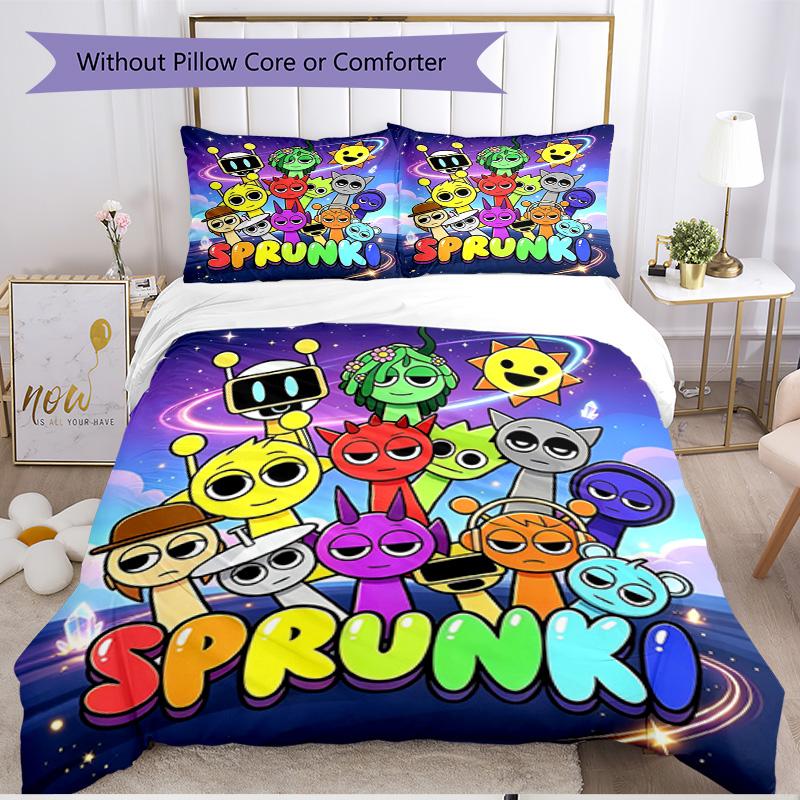 3pcs Duvet Cover Set (1*Duvet Cover + 2*Pillowcase, Without Core), Sprunki Game Print Soft All‑Season Bedding Set, Home Bedroom Decor Gift