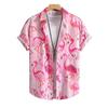 Herren Hawaiihemd mit Flamingodruck Kurzarm Freizeithemd unter der Knopfleiste