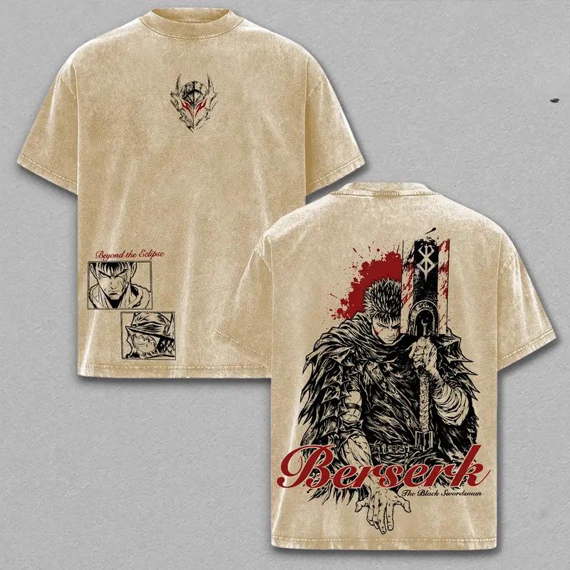 Guts Berserk Cool Clothing Men Women Short Sleeve Manga T-shirts Vintage Washed T Shirt Casual Cotton Tee Harajuku Unisex Tshirt