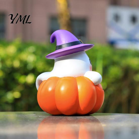Autumn Seasonal Decorations Halloween Ghost Figurine, Cute Spooky on Pumpkin Decoration, Resin Small Festive Crafts Tabletop Ornament with Witch