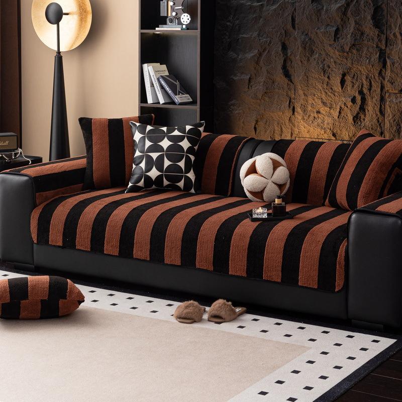 

new Shu cotton plush sofa cushion living room simple striped backrest towel non-slip seat cushion cover autumn and winter 70*70cm