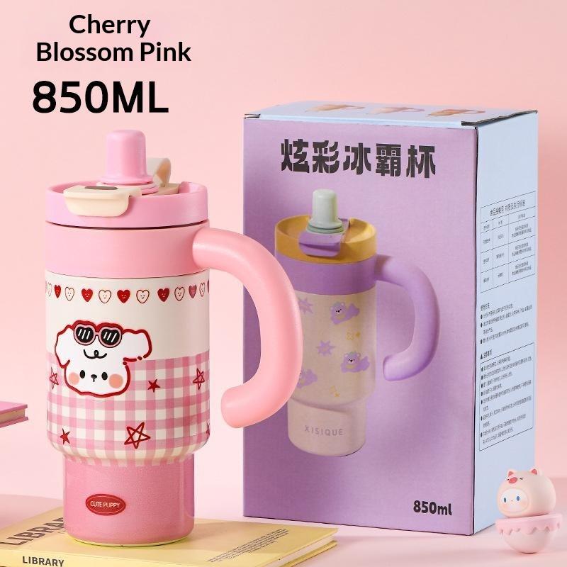Cute Cartoon 850Ml Stainless Steel Insulated Tumbler With Handle Leakproof Water Cup For Car Office Camping Women Outdoor Use