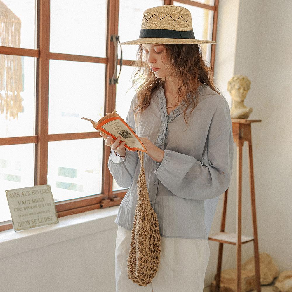 Peulaudeumali Pm_Soft Frill V-Neck Sheer Shirt_Blue