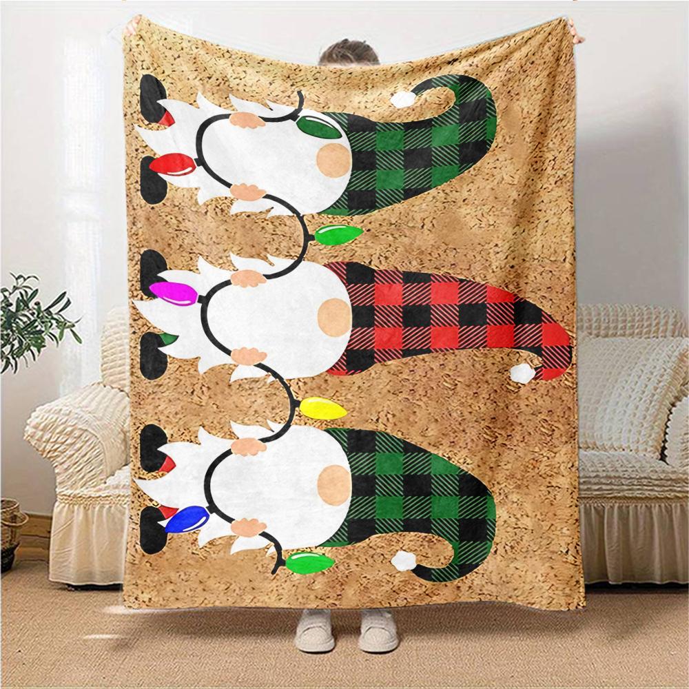 1Pc Christmas Gnome Trio Blanket Soft Throw Blanket For Home Bedroom Bed Sofa Travel Office Solid Christmas Blanket