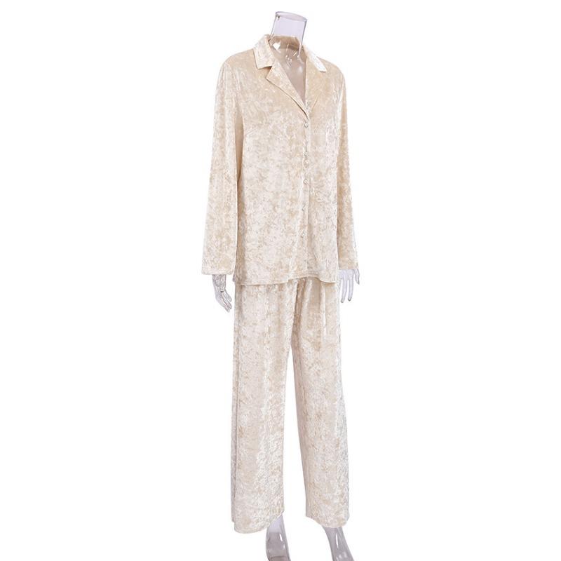 Herbst und Winter Gold Samt Langarmhemd Hose Zweiteiliges Set Warmer Hausanzug Damen Lockerer Freizeitanzug