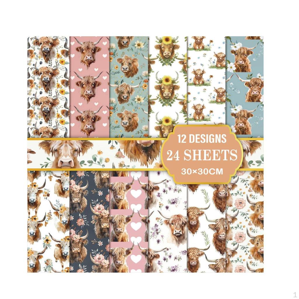24 Sheets Floral Theme Craft Paper Scrapbook Vivid Prints for Scrapbooking, Party