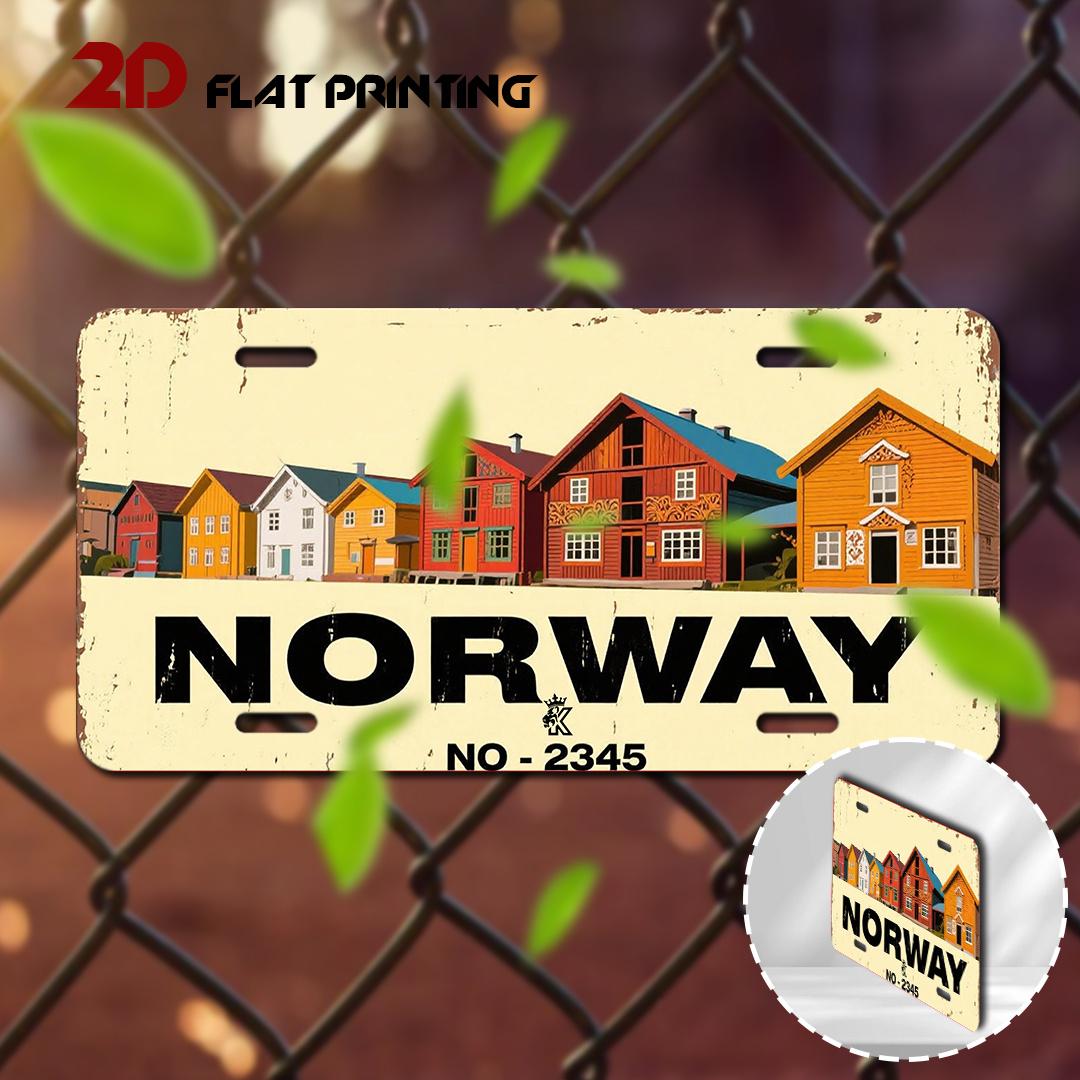 

D Flat pc NorwayThemed Vintage Metal Wall Decor Sign Norwegian Houses Large x Inches (xcm) Lightweight Aluminum 15x30cm(5.9x7.8inch)