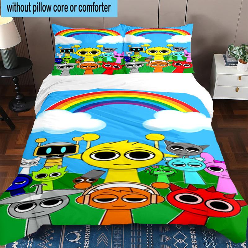 3PCS Colorful Sprun-ki Robot Party 3pcs Bedding,Including 3PCS Duvet Cover And 2pcs Pillowcases Perfect for Christmas,Ideal for Bedroom, Dormitory