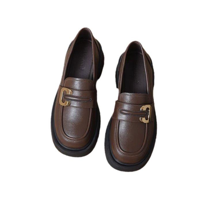 Soft leather version~ British style small leather shoes women's 2025 new versatile platform one-pedal loafers college style jk shoes