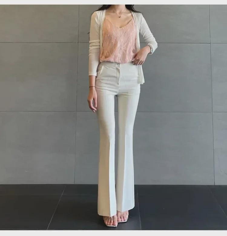 South Korea Dongdaemun Women's Slim Fit High Waist Flared Pants - Slimming & Leg-Lengthening Casual Trousers