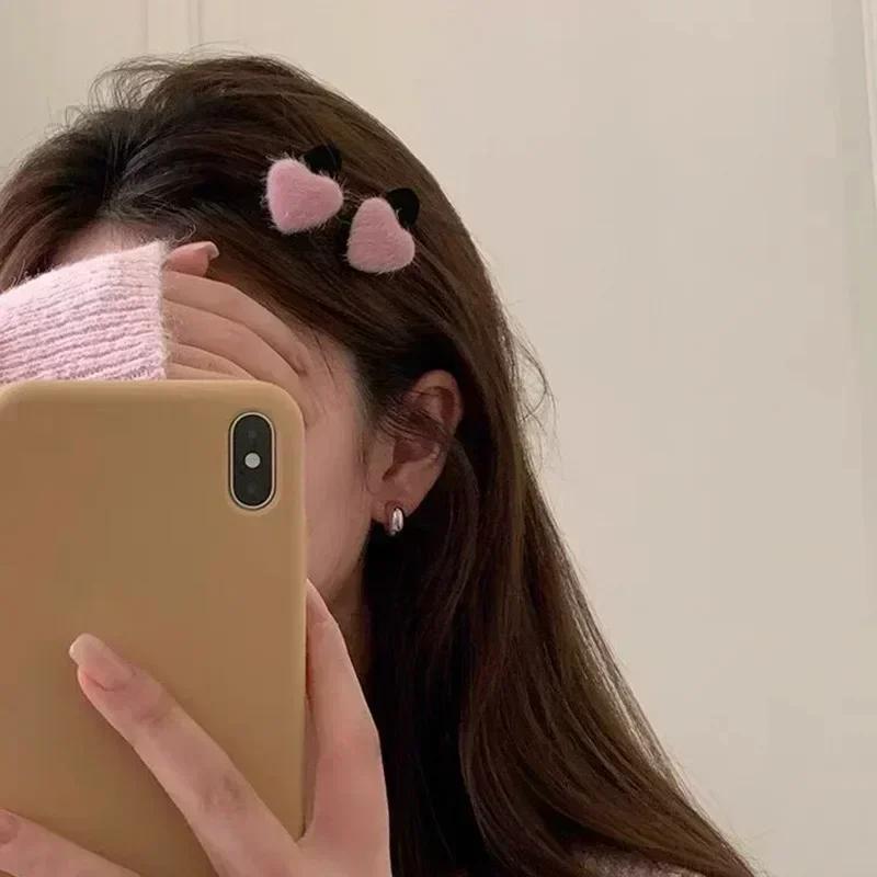 2pc Cute Pink Heart Velvet Hair Side Clips Claws Hairpin for Girls Women Kids Children Gift Party Hair Accessories Ornemen