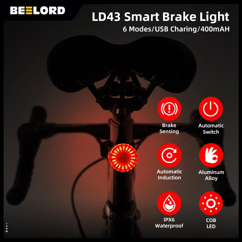 

BEELORD велосипедный умный автоматический стоп-сигнал IPx6 водонепроницаемый светодиодный зарядный велосипедный задний фонарь аксессуары для заднего фонаря для велосипеда
