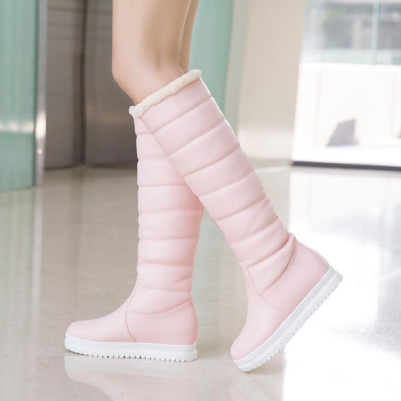 

Модные новые милые длинные зимние сапоги для женщин, модные теплые сапоги на танкетке до колена, женские зимние меховые сапоги, увеличивающие рост 38 розовый