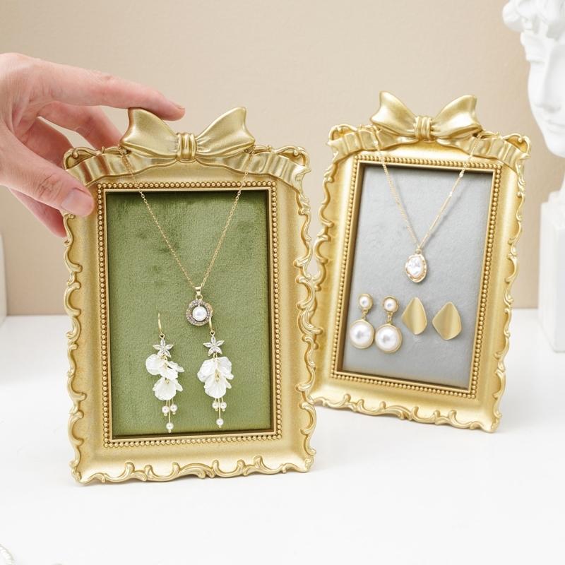 Tabletop Jewelry Display Stand with Soft Lined Panel and Frame for Necklaces Earrings Rings, Home Organization