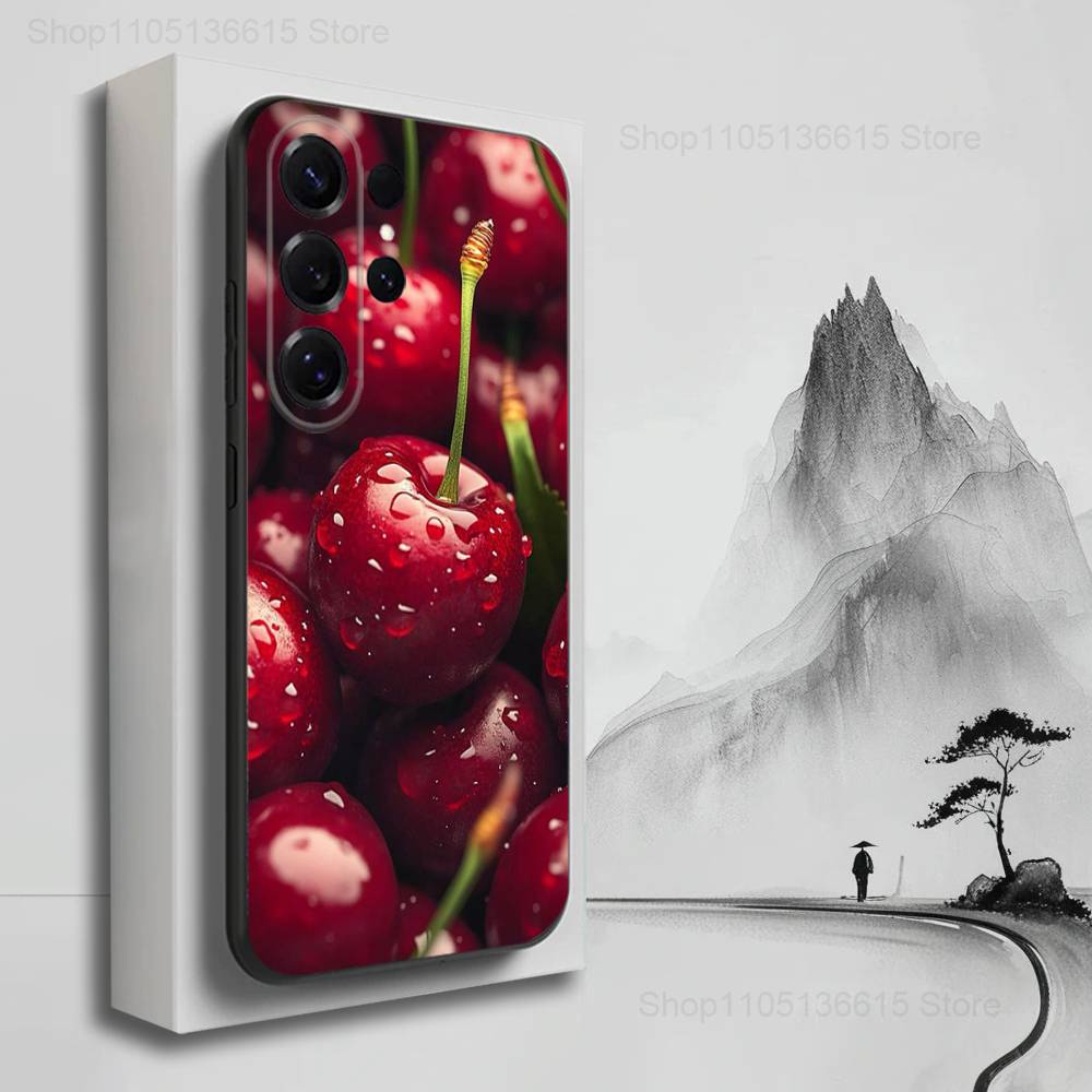 

Фруктовый Вкусный Вишневый Телефон Для Samsung S25,S10,S20,S10,S21,S9,S24,S23,Ultra,FE,Plus,Lite,Мягкий Силиконовый Черный Чехол SamsungS23plus5G