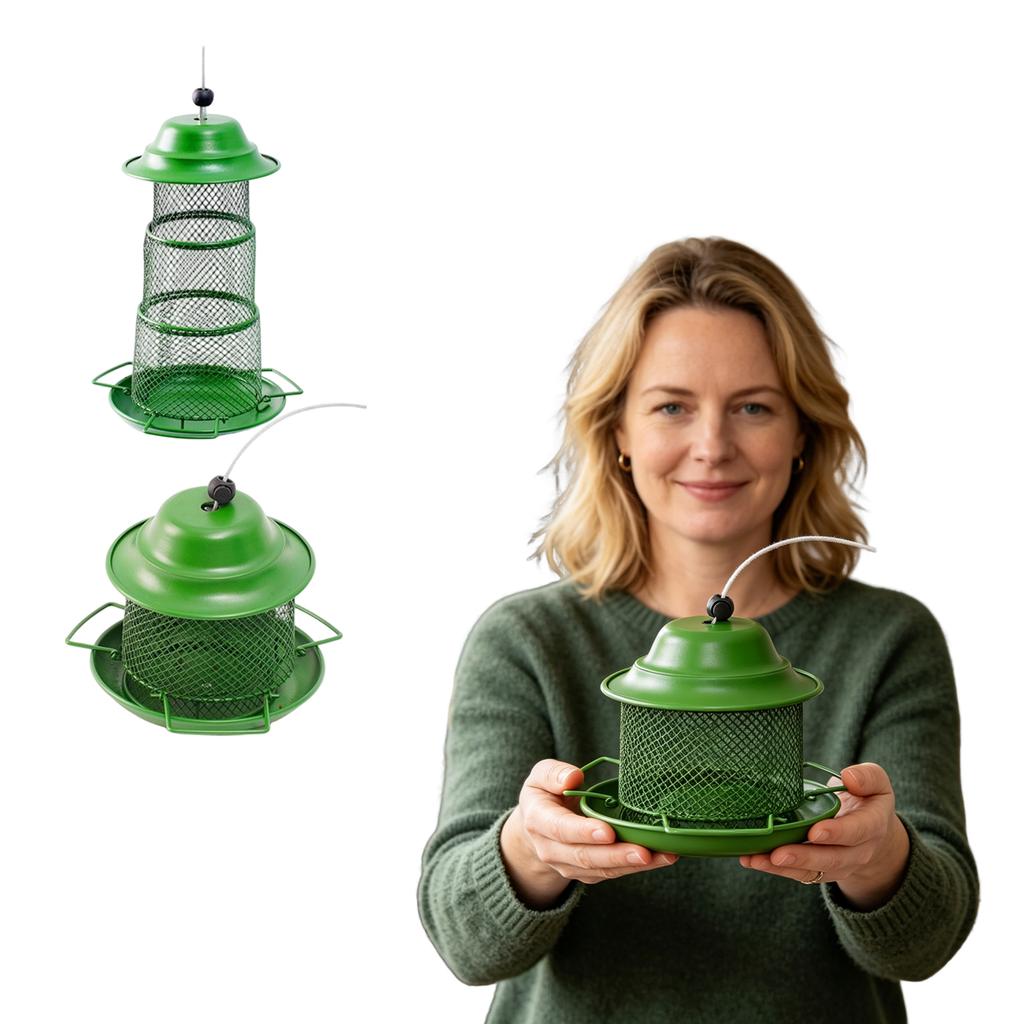 Outdoor Adjustable Iron Bird Feeder with Mesh Design and Squirrel Resistant Structure for Garden and Backyard Use Hanging Installation