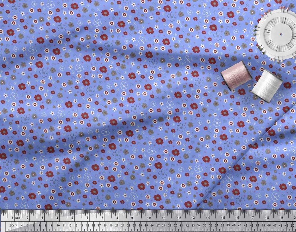 Soimoi Purple Japan Crepe Satin Fabric Flower Artistic Decor Fabric Printed Metre 42 Inch