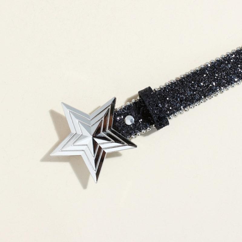 Star Buckles Belt for Women Jeans Pants Shimmering Sequined Belt Bead Trim Belt for Shorts 2000s Fashion Waist Accessories