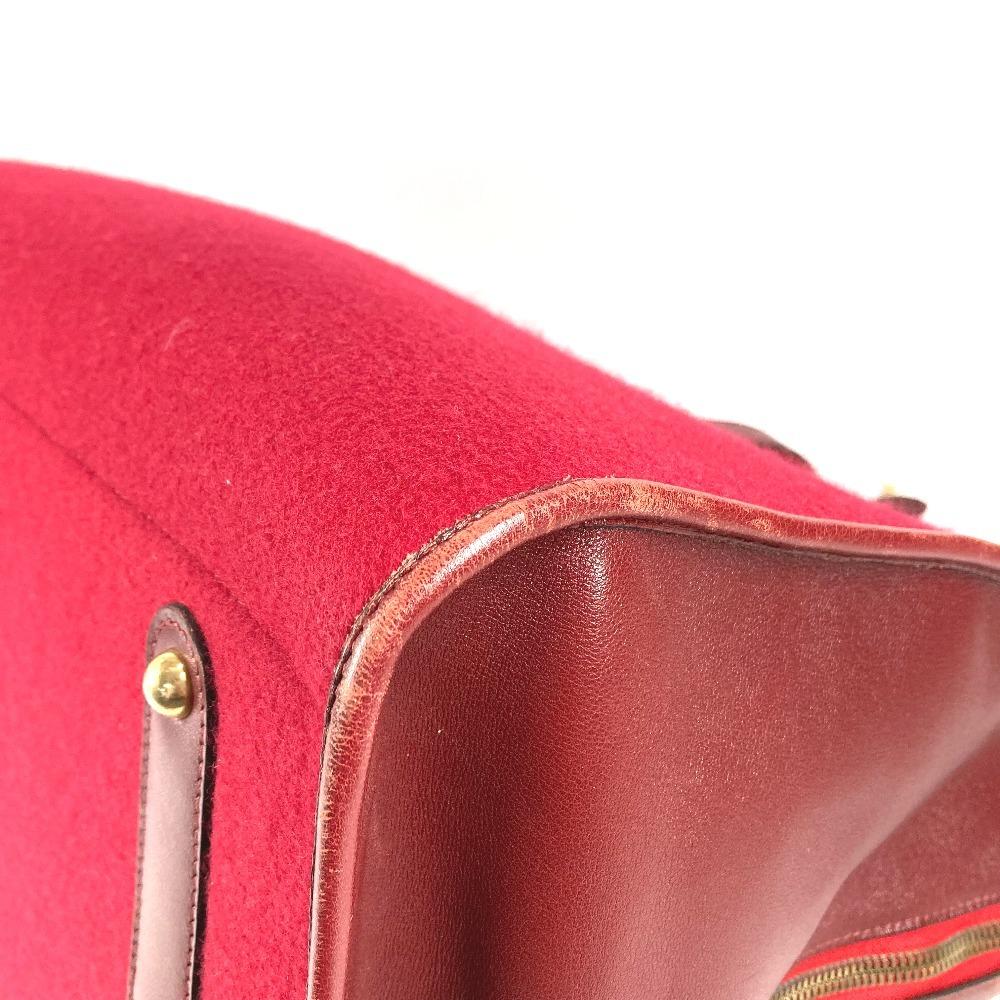 HERMES H punching logo Hood Travel bag Hand Bag Duffle Bag felt / Leather Red