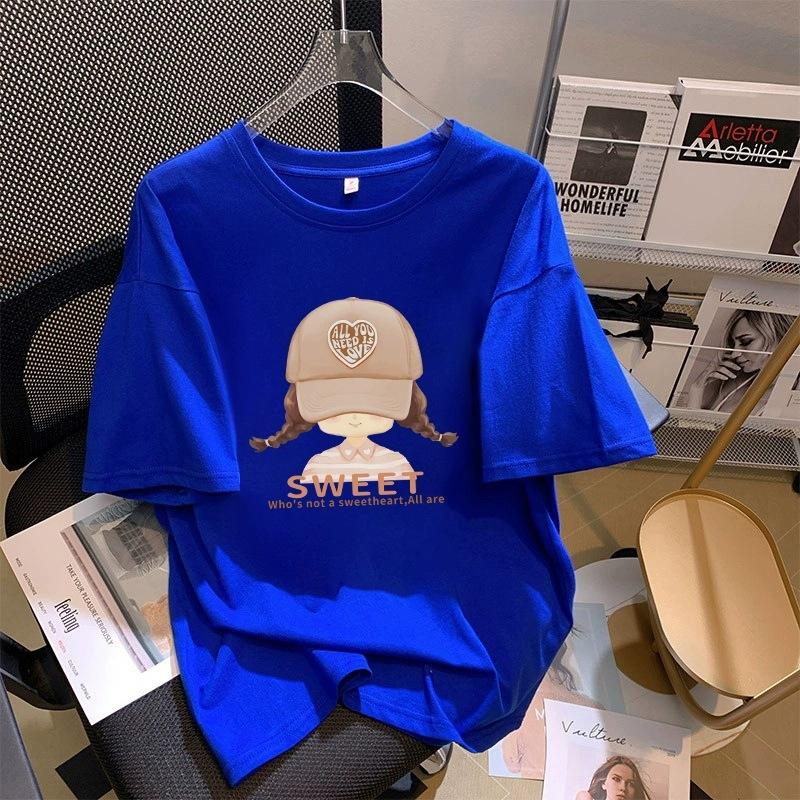 Tricou cu mânecă scurtă din bumbac pur, alb, pentru femei, de vară, nou, de dimensiuni mari, design lejer, imprimat, subțire, cu mânecă jumătate