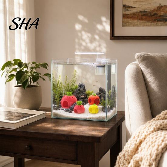 Decorative Cave for Planted Aquariums Fruit Aquarium Hide Cave, Apple Pitaya Fish Tank Hideout, 3D Vivid Shaped Decor Printed Betta And Shrimp Stress