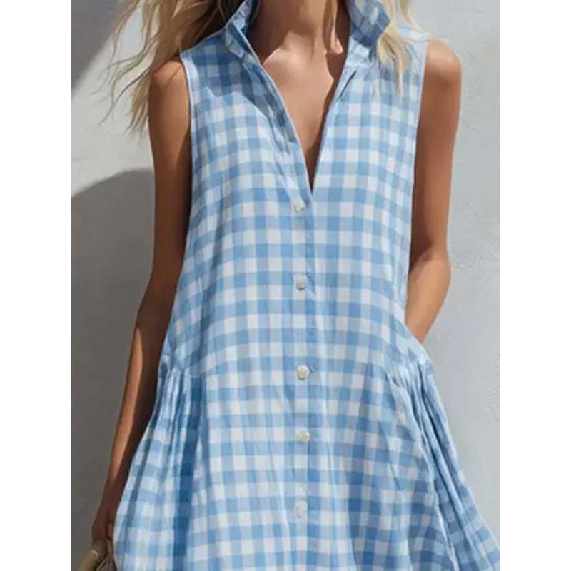 Plaid Sleeveless Vichy Women's Single-breasted Fashion Resort Style Seaside Loose Long Skirt Dresses Ropa Mujer