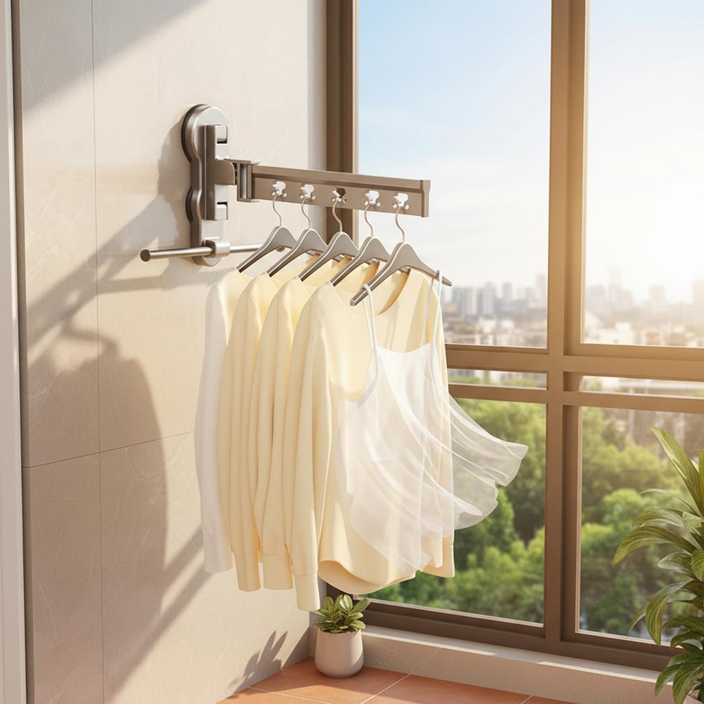 Clothes Drying Rack Wall Mounted Space Saving with Suction Cups for Balcony and Window