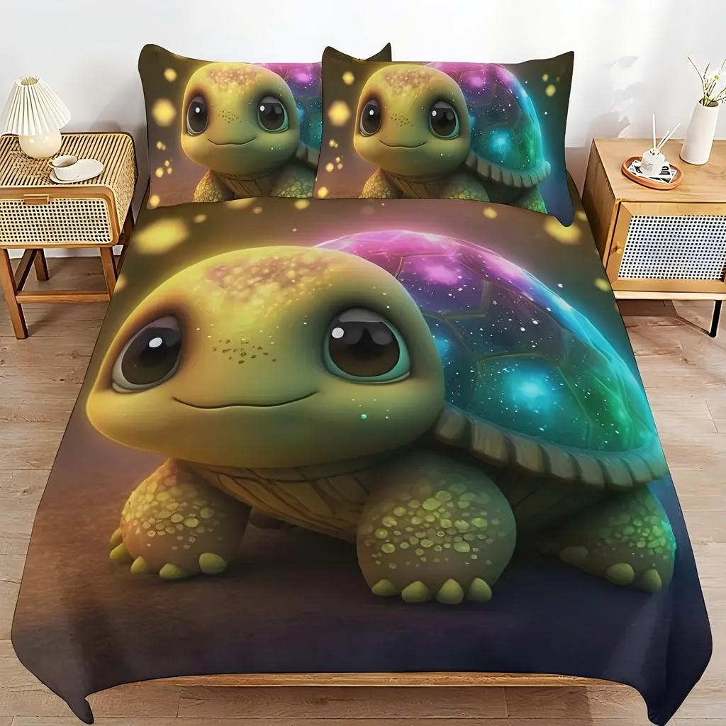 Cartoon Turtle Pattern 3D Printed Duvet Cover Set Soft Comfortable Bedding Set Colorful Cute Style Quilt Cover Set Pillowcases