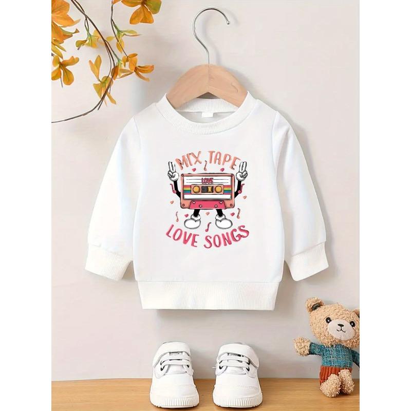 Kids Crew Neck Hoodie, Cute Print Soft Simple Pullover Daily Sweatshirt 110 белый