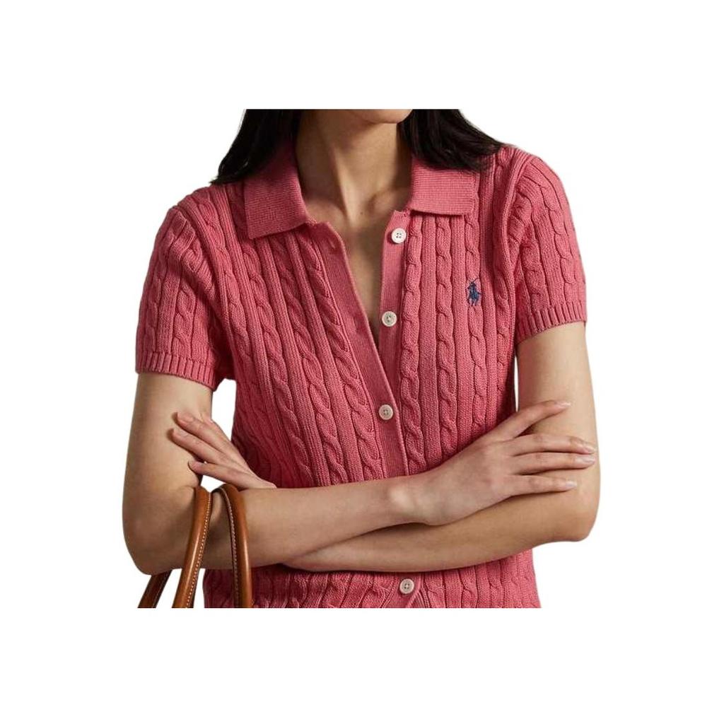 Polo Ralph Lauren SS25 Zopfmuster Slim Fit Kurzarmpullover Damen Oberteile Wolkenrosa WMPOSWENDW20393-600