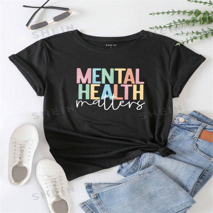 Sommer-T-Shirts mit Rundhalsausschnitt und Aufdruck, modisch, lässig, süß, kurzärmelig, für Damen, reine Baumwolle