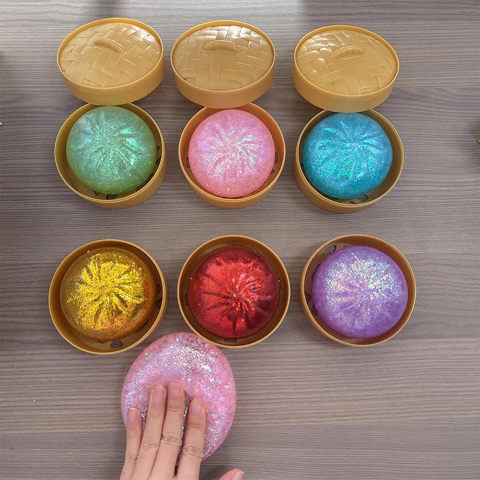 Dumplings Glitter Dumpling Toy Cute Dumplings Squishiest With Steamer Box Stress & Anxiety Toys For Kids & Adults Non Prospector