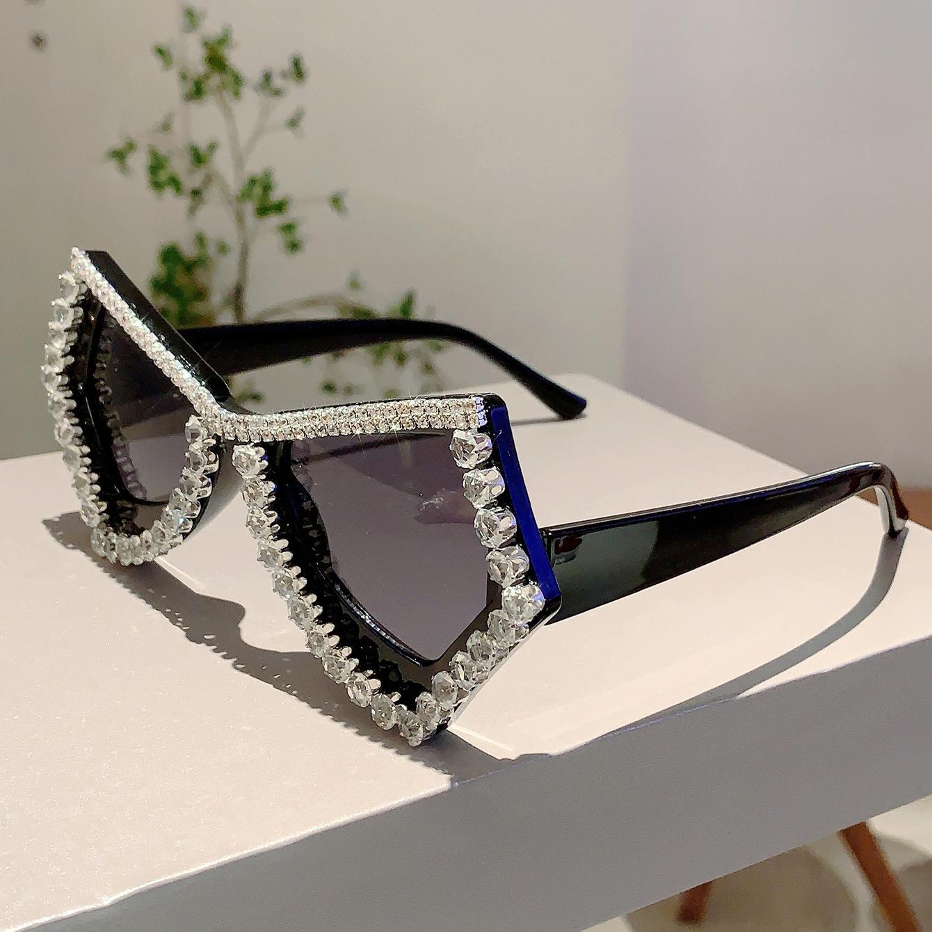 

Luxury Crystal Shiny Shades Polygon Designer Gradient Women s Sunglasses Candy Color Decoration Ladies Sun Glasses