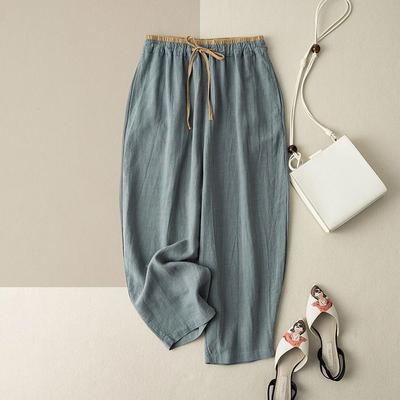 Hose Sommer Damen Baumwolle Übergröße Locker Pyjamahose Vielseitig Lässig Hochtailliert Einfarbig Leinenhose