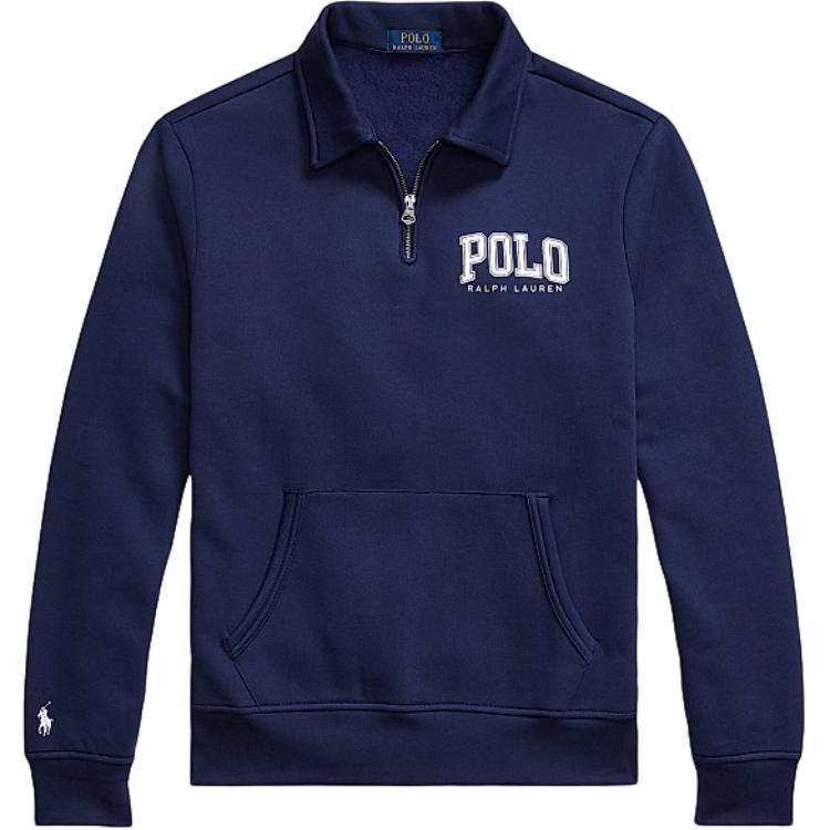 Polo Ralph Lauren SS26 Felpa con Ricamo Lettera, Collo Polo, Mezza Zip, Tasca, Manica Lunga Uomo felpa 710P02668-001