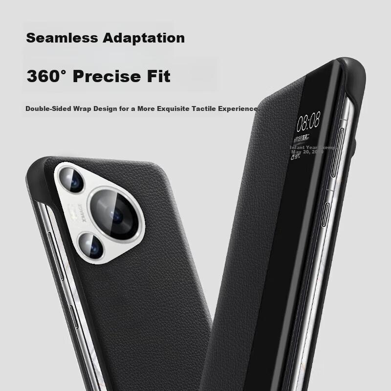 Ekakashop Huawei Pura80 Phone Case Smart Window Flip Leather Full Coverage Shockproof Protective Business Case Black]