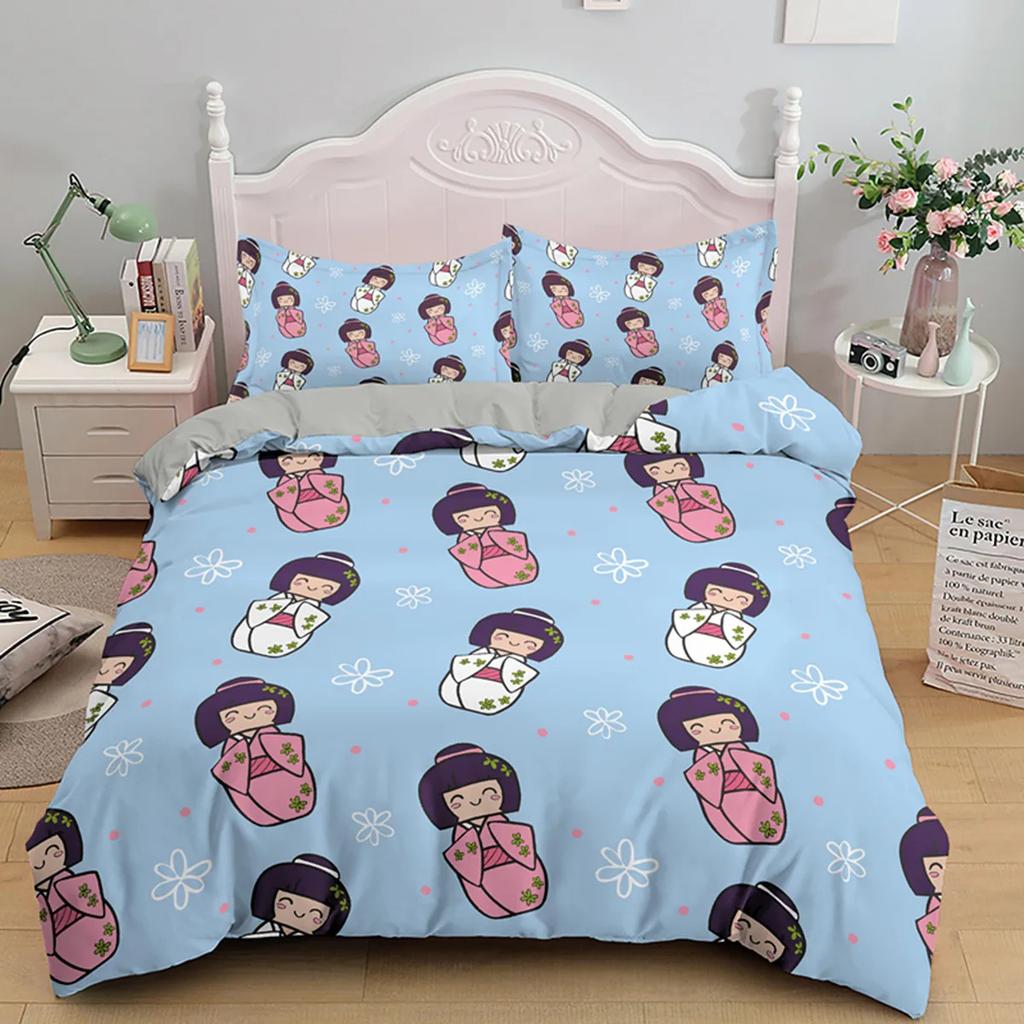 Japanese Good Luck Doll Printed Duvet Cover Cartoon Lucky Cat For Kids Girls Women Fan White Quilt Cover Bedroom Decorations