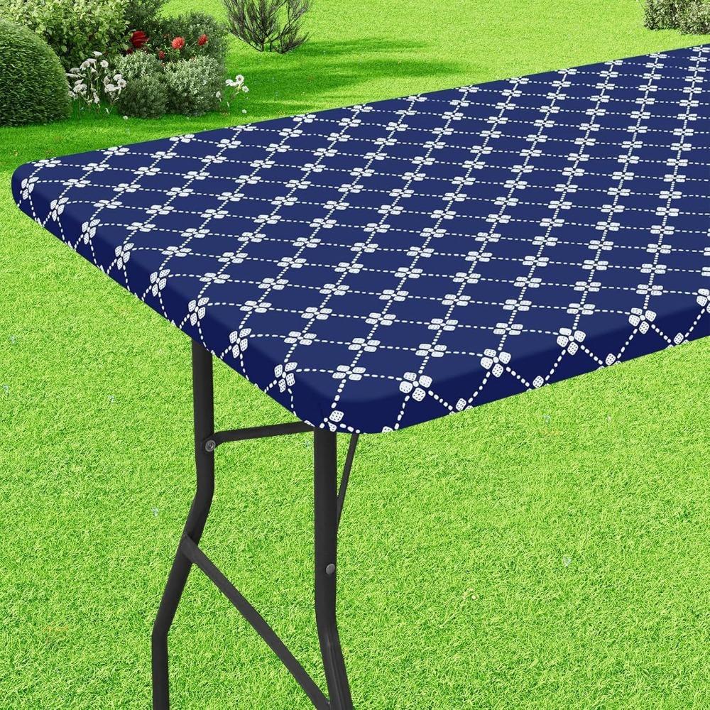 Waterproof Elastic Rectangle Picnic Table Cloth Scratch Resistant Table Linen Folding Table 29.53x47.24in темно-синий