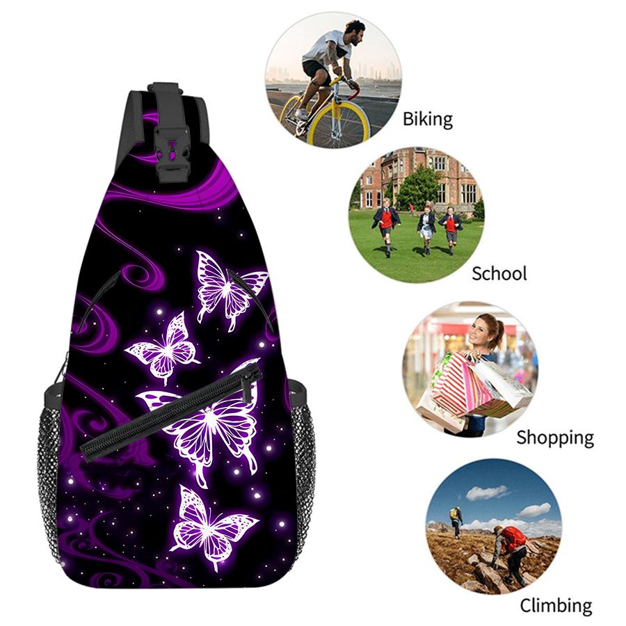 Purple Butterfly Small Chest Bag Men's and Women's Best Gift 2D Flat Cartoon Large Capacity Outdoor Sports Leisure Fashion Gym