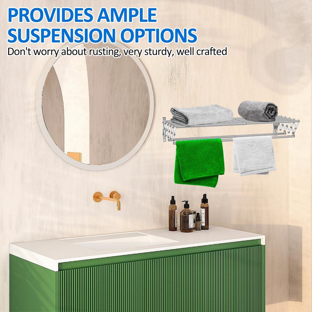 Stainless Steel Wall Mounted Clothes Drying Rack Accordion Retractable Drying Rack Towel Clothes Horse For Balcony Bathroom