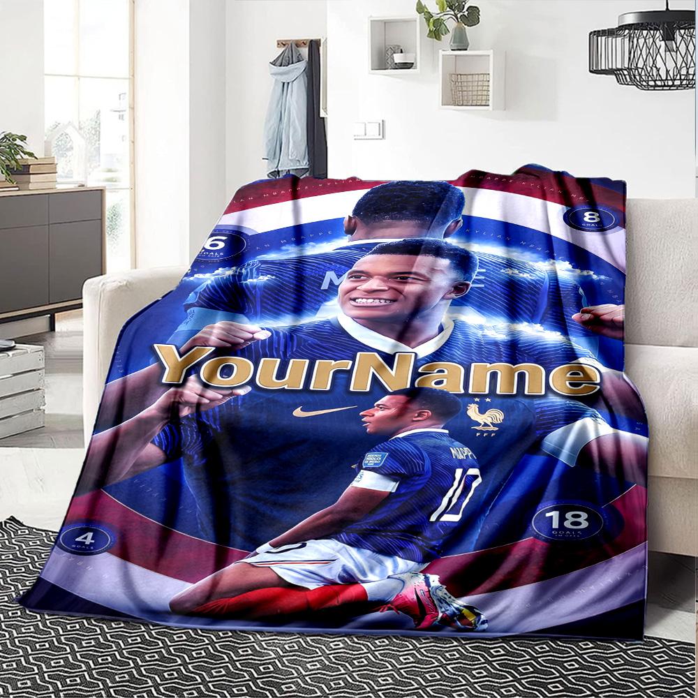 Mbappe Personalisierte Textdecke Geschenk Anpassbare Decke Langlebiger Komfort Perfekt für Büro Sofa Wohnzimmer Heimdekoration Vier Jahreszeiten Universell