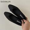 Fashion SUOJIALUN Spring New Brand Women Flat Shoes Fashion Round Toe Shallow Slip On  Ballerinas Shoes Soft Flat Heel Dress Ballet Shoe